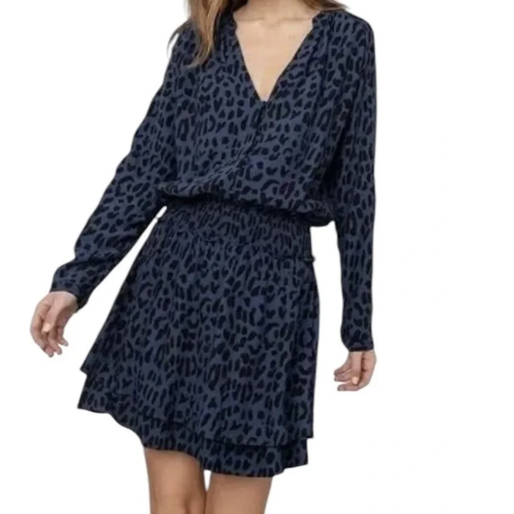 Rails Dtess Women's Small Gray Black Animal Print Jasmine Smocked Mini Safari - Picture 1 of 13